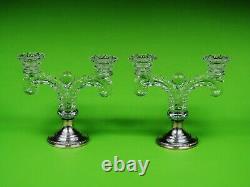 Pair Of Cambridge Martha Weighted Sterling Silver & Crystal Glass Candelabra