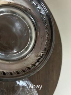 Pair Vintage Gorham Sterling Silver And Cut Glass Crystal Jam Jars Fluted Base