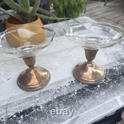 Pair Vintage Sterling Silver Glass Art Deco Candy Dish Compote
