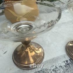 Pair Vintage Sterling Silver Glass Art Deco Candy Dish Compote