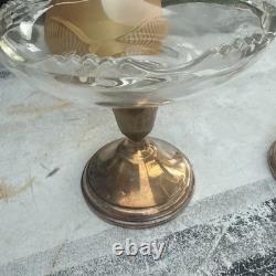 Pair Vintage Sterling Silver Glass Art Deco Candy Dish Compote