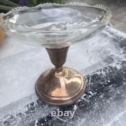 Pair Vintage Sterling Silver Glass Art Deco Candy Dish Compote