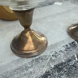 Pair Vintage Sterling Silver Glass Art Deco Candy Dish Compote