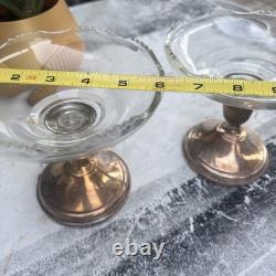 Pair Vintage Sterling Silver Glass Art Deco Candy Dish Compote