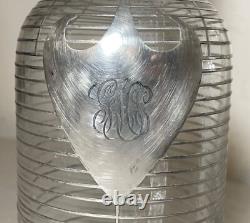 Pair antique ornate sterling silver overlay glass liquor claret decanter bottle