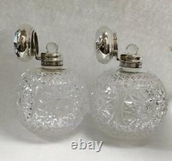 Pair of 1905 Henry Matthews Sterling Silver Cherub Cut Glass Perfume Bottles