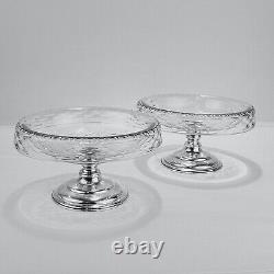 Pair of Antique Art Deco Hawkes Sterling Silver & Crystal or Glass Footed Bowls