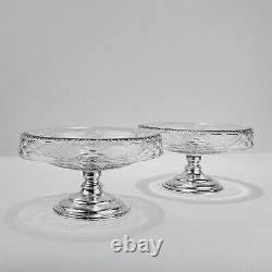 Pair of Antique Art Deco Hawkes Sterling Silver & Crystal or Glass Footed Bowls