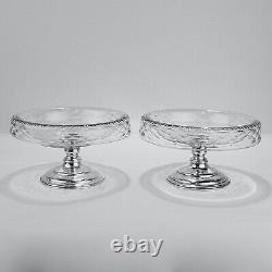 Pair of Antique Art Deco Hawkes Sterling Silver & Crystal or Glass Footed Bowls