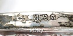 Pair of Antique Cut Glass Master / Individual Salts Sterling Silver Rims in Case