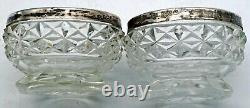 Pair of Antique Cut Glass Master / Individual Salts Sterling Silver Rims in Case