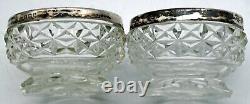 Pair of Antique Cut Glass Master / Individual Salts Sterling Silver Rims in Case