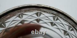 Pair of Antique Cut Glass Master / Individual Salts Sterling Silver Rims in Case