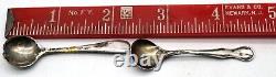Pair of Antique Cut Glass Master / Individual Salts Sterling Silver Rims in Case