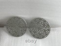 Pair of Antique Webster Sterling Silver and Glass Trivet floral pattern
