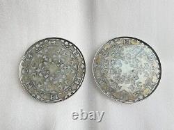 Pair of Antique Webster Sterling Silver and Glass Trivet floral pattern