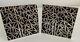 Pair Of Sterling Silver (950) Mounted Black Glass Trivets In Bamboo Motif
