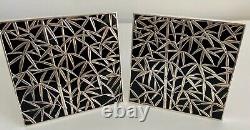 Pair of Sterling Silver (950) Mounted Black Glass Trivets in Bamboo Motif