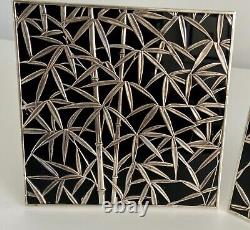 Pair of Sterling Silver (950) Mounted Black Glass Trivets in Bamboo Motif
