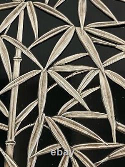 Pair of Sterling Silver (950) Mounted Black Glass Trivets in Bamboo Motif