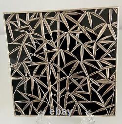 Pair of Sterling Silver (950) Mounted Black Glass Trivets in Bamboo Motif