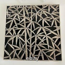 Pair of Sterling Silver (950) Mounted Black Glass Trivets in Bamboo Motif