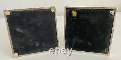 Pair of Sterling Silver (950) Mounted Black Glass Trivets in Bamboo Motif
