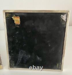 Pair of Sterling Silver (950) Mounted Black Glass Trivets in Bamboo Motif
