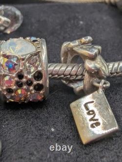Pandora Sterling Silver Bracelet Chamilia Charms Lot 925 Murano Glass Love Rings