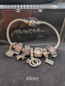 Pandora Sterling Silver Bracelet Chamilia Charms Lot 925 Murano Glass Love Rings