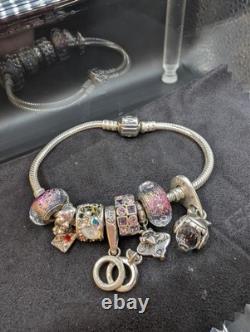Pandora Sterling Silver Bracelet Chamilia Charms Lot 925 Murano Glass Love Rings
