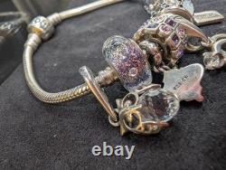 Pandora Sterling Silver Bracelet Chamilia Charms Lot 925 Murano Glass Love Rings