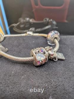Pandora Sterling Silver Bracelet Chamilia Charms Lot 925 Murano Glass Love Rings