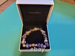 Pandora Sterling Silver Charm Bracelet Two Tone 925 Glass Beads Gift Box