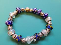 Pandora Sterling Silver Charm Bracelet Two Tone 925 Glass Beads Gift Box