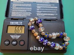 Pandora Sterling Silver Charm Bracelet Two Tone 925 Glass Beads Gift Box