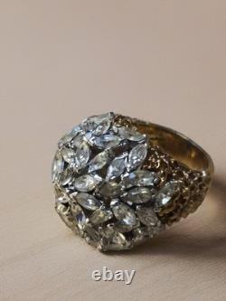 Panetta Vintage Sterling Silver Shank Rhinestone Glass Cocktail Ring Size 7.5