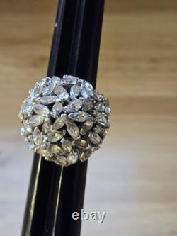 Panetta Vintage Sterling Silver Shank Rhinestone Glass Cocktail Ring Size 7.5