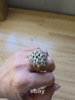 Panetta Vintage Sterling Silver Shank Rhinestone Glass Cocktail Ring Size 7.5