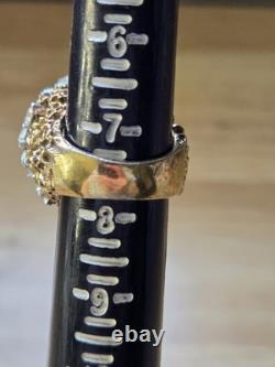 Panetta Vintage Sterling Silver Shank Rhinestone Glass Cocktail Ring Size 7.5