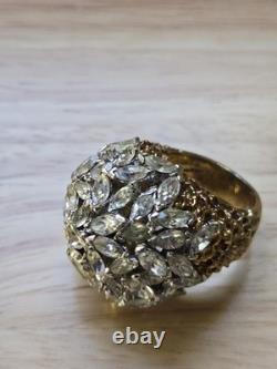 Panetta Vintage Sterling Silver Shank Rhinestone Glass Cocktail Ring Size 7.5