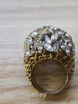 Panetta Vintage Sterling Silver Shank Rhinestone Glass Cocktail Ring Size 7.5