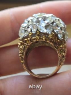 Panetta Vintage Sterling Silver Shank Rhinestone Glass Cocktail Ring Size 7.5