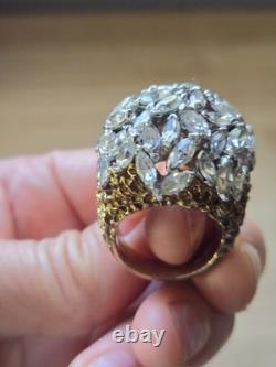Panetta Vintage Sterling Silver Shank Rhinestone Glass Cocktail Ring Size 7.5
