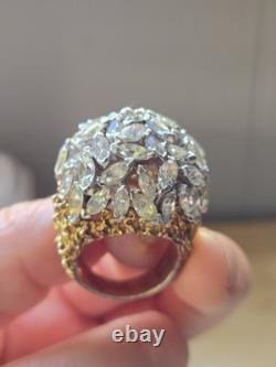 Panetta Vintage Sterling Silver Shank Rhinestone Glass Cocktail Ring Size 7.5