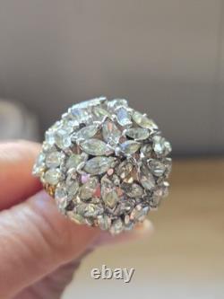 Panetta Vintage Sterling Silver Shank Rhinestone Glass Cocktail Ring Size 7.5