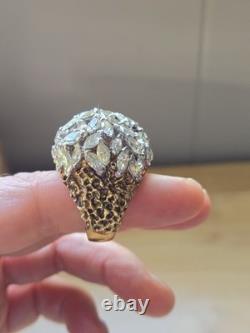 Panetta Vintage Sterling Silver Shank Rhinestone Glass Cocktail Ring Size 7.5