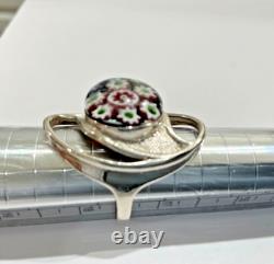 Paul Ysart caithness glass, sterling silver millefiori ring