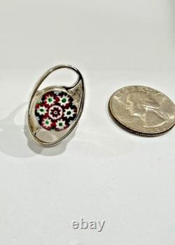 Paul Ysart caithness glass, sterling silver millefiori ring