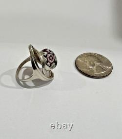 Paul Ysart caithness glass, sterling silver millefiori ring